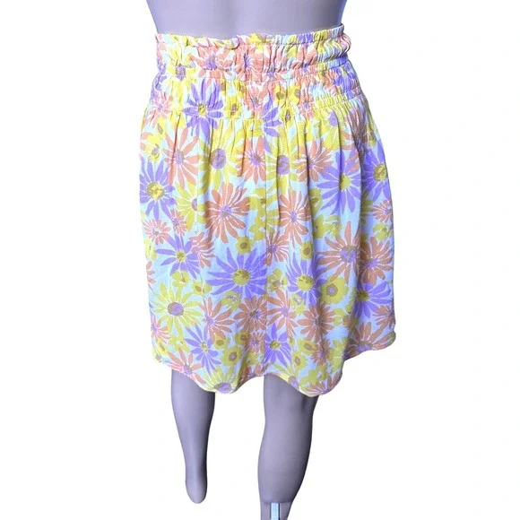 L*SPACE Elastic Waist XL Summer Mini Skirt Floral Purple, Yellow Daisy Print NWT - Picture 7 of 11